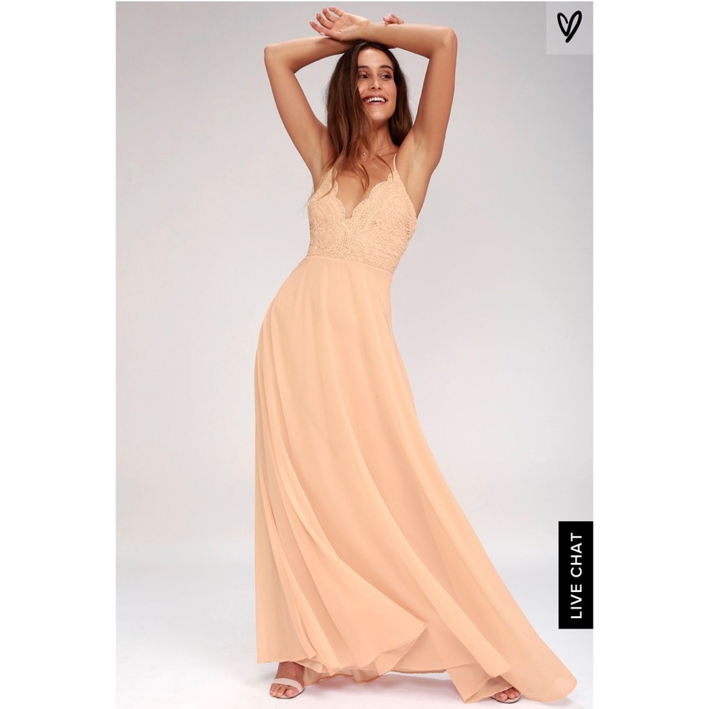 Lulu’s Madalyn Blush Lace Maxi Dress